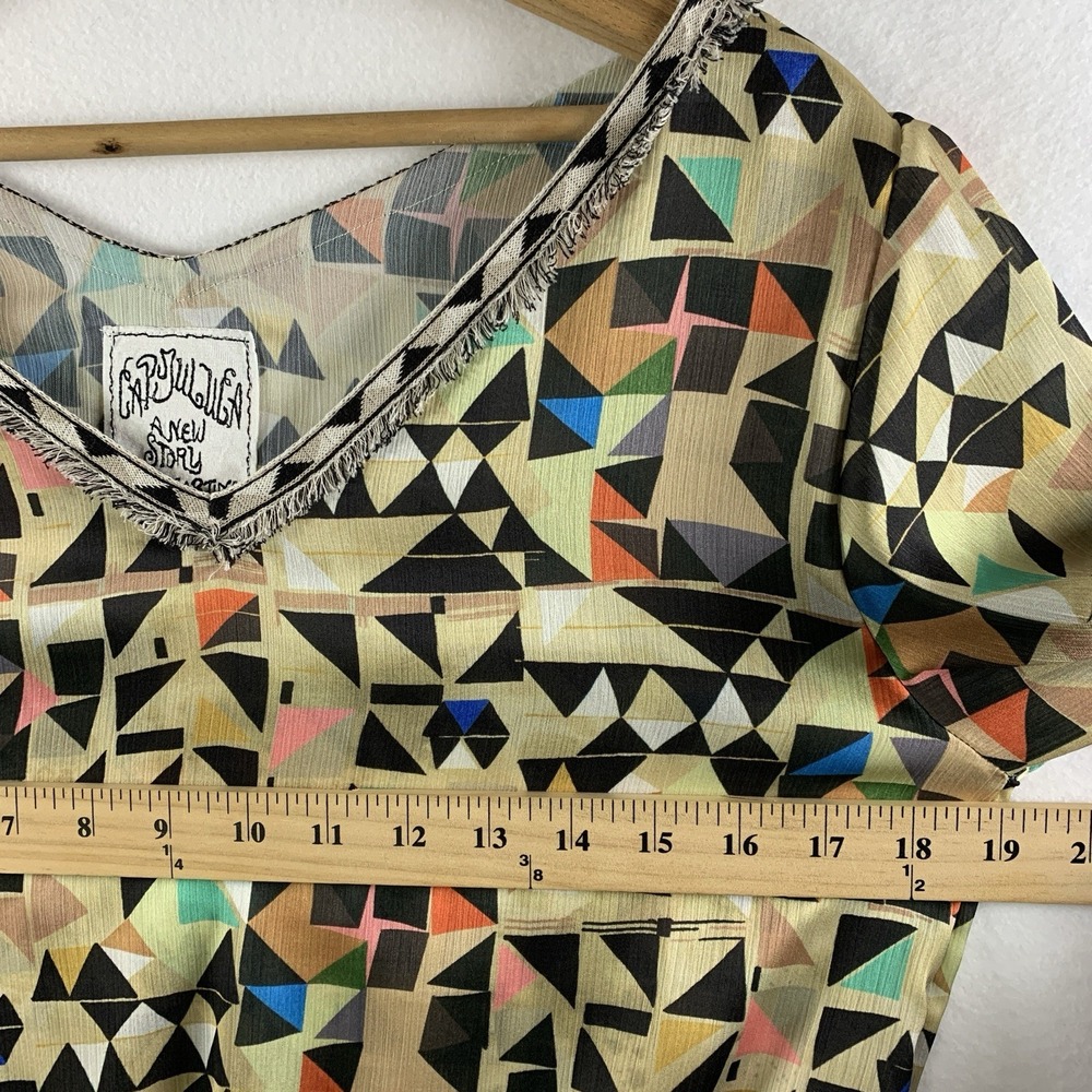 Cap Juluca x Aldomartins Womens Geometric Crepe Top Sz Semi Sheer‎ Boho Artsy - Picture 5 of 14